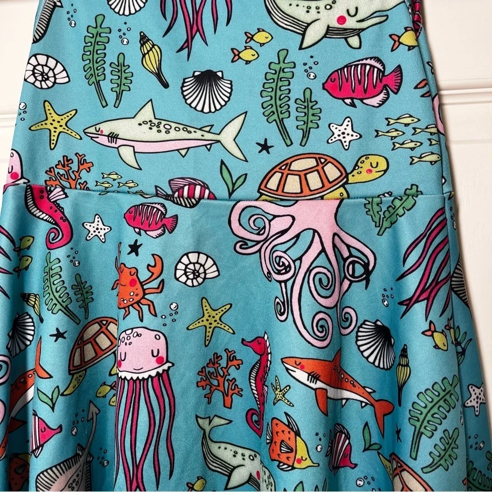 FUNNYCOKID Colorful Sea Life Print Dress Size Medium